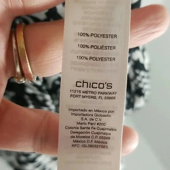 {Chico’s} Black & White Houndstooth Print Blouse 3/4 Sleeve High Low Hem - Picture 12 of 13